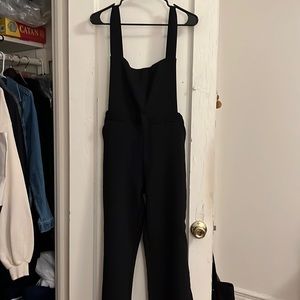 Linen Like Material Black Overalls S